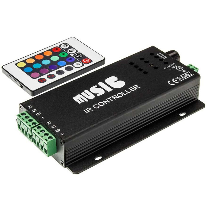 LED Music maitinimo valdiklis, 12-24V, 4A/kan., 3 kanalai, su IR pulteliu