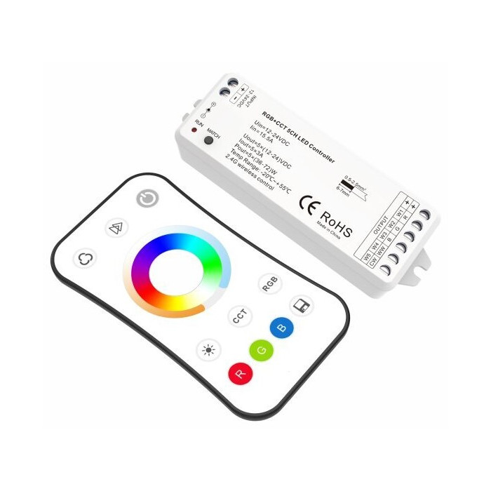 LED RGB CCT maitinimo valdiklis, 12-24V, 3A/kan., 5 kanalai, su IR pulteliu, 3 metai garantija