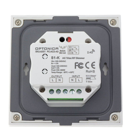 TRIAC reguliavimo panelė/valdiklis, sieninė, sukama, balta, 5 metai garantija