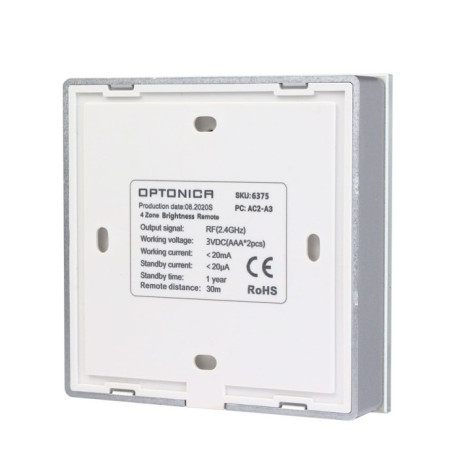 LED šviesos ryškumo reguliavimo panelė, 4 zonos, sieninė, balta