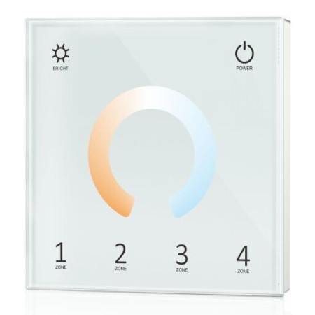 LED DMX šviesos ryškumo reguliavimo panelė, 4 zonos, sieninė, balta