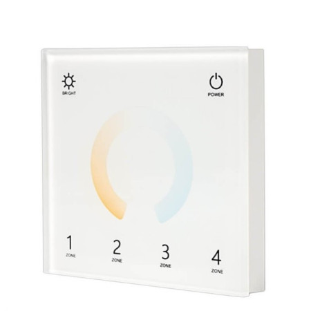 LED DMX šviesos ryškumo reguliavimo panelė, 4 zonos, sieninė, balta