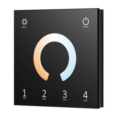 LED DMX šviesos ryškumo reguliavimo panelė, 4 zonos, sieninė, juoda