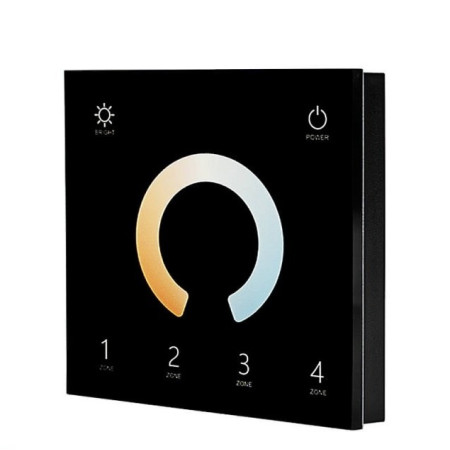 LED DMX šviesos ryškumo reguliavimo panelė, 4 zonos, sieninė, juoda