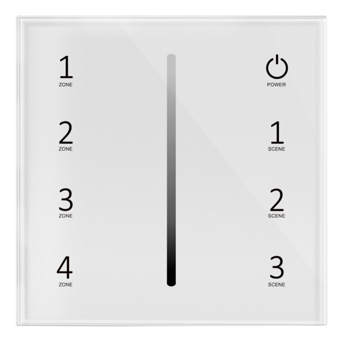 LED šviesos ryškumo reguliavimo panelė/valdiklis, 4 zonos, 3 scenos, sieninė, sensorinė, balta