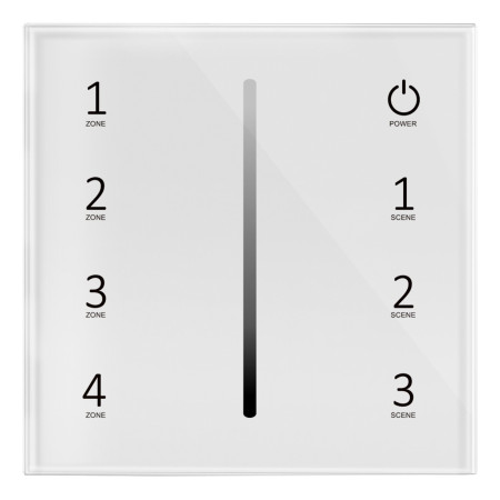 LED šviesos ryškumo reguliavimo panelė/valdiklis, 4 zonos, 3 scenos, sieninė, sensorinė, balta