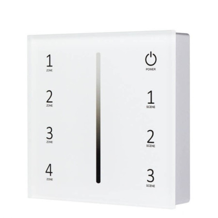 LED šviesos ryškumo reguliavimo panelė/valdiklis, 4 zonos, 3 scenos, sieninė, sensorinė, balta
