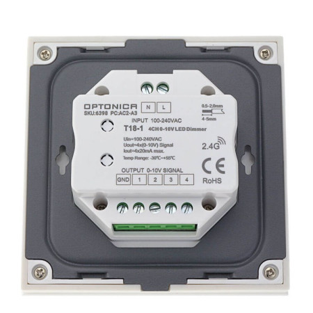 LED šviesos ryškumo reguliavimo panelė/valdiklis, 4 zonos, 3 scenos, sieninė, sensorinė, balta