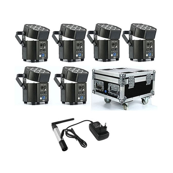 LED PAR prožektorius, 9x10W, 90W, RGBW, RGBA UV, įkrovimo dėžė, Wi-Fi siųstuvas, 6in1