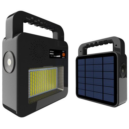 Nešiojamas prožektorius + garsiakalbis, 3.5W, pakraunamas saulėje, Bluetooth, juodas, CCT spalvos