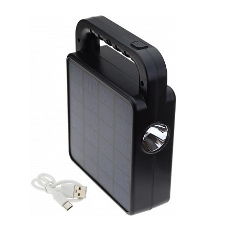 Nešiojamas prožektorius + garsiakalbis, 3.5W, pakraunamas saulėje, Bluetooth, juodas, CCT spalvos