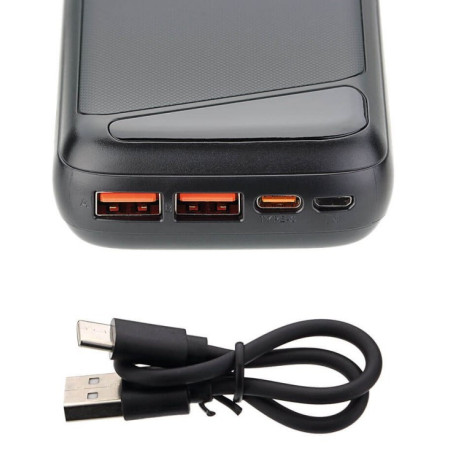 Power bank, 20Ah, 3.7V, Micro/Type-C jungtys, Max išėjimo galia 22.5W, juodas