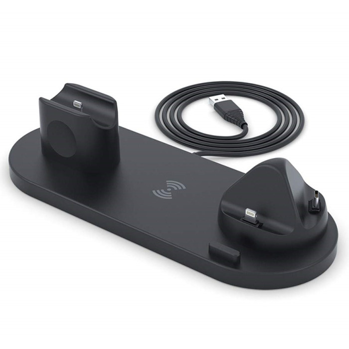 Daugiafunkcis įkrovimo stovelis, 6in1, juodas