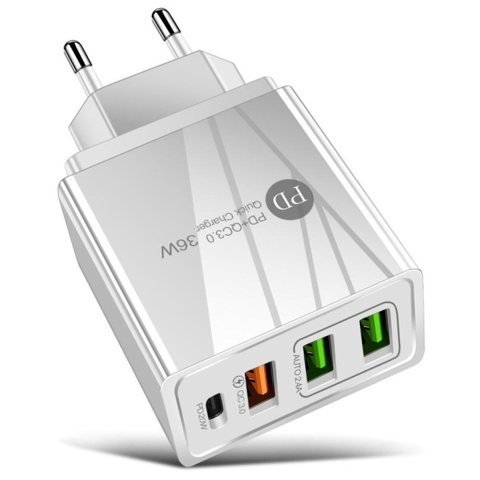 Greitas įkroviklis, 3xUSB, baltas