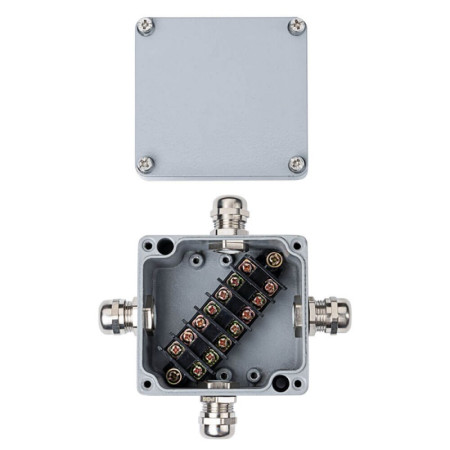 Vandeniui atspari jungčių dėžutė, aliumininė, IP58, 4 terminalai, jungtys įstrižai