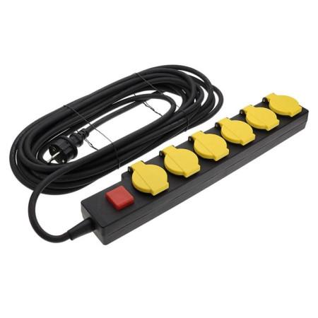 Ilgintuvas, 10m, 6 lizdai, IP44, su jungtuku