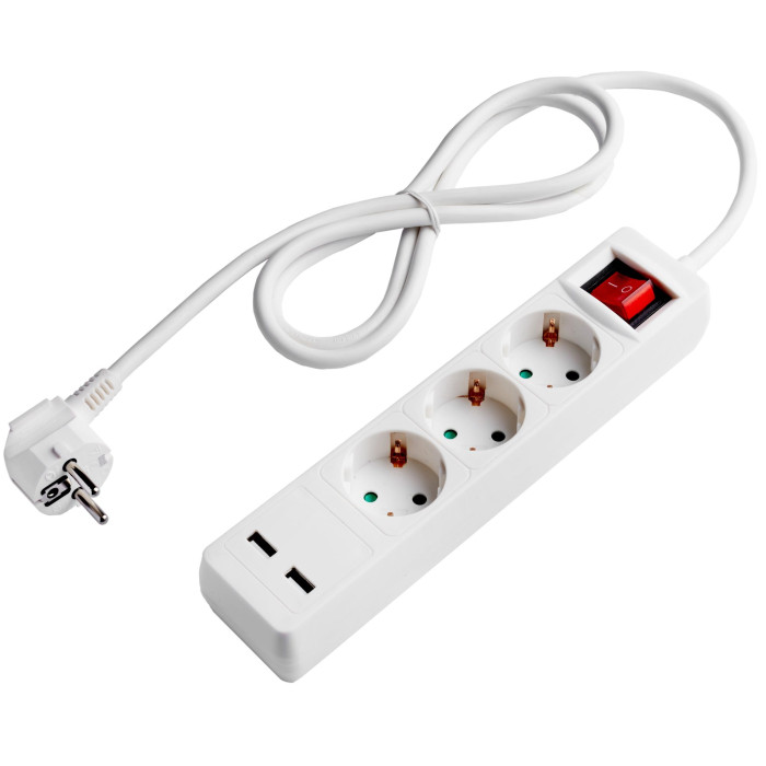 Ilgintuvas, 1.5m, 3 lizdai, su jungtuku, 2xUSB