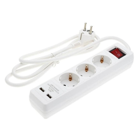 Ilgintuvas, 1.5m, 3 lizdai, su jungtuku, 2xUSB