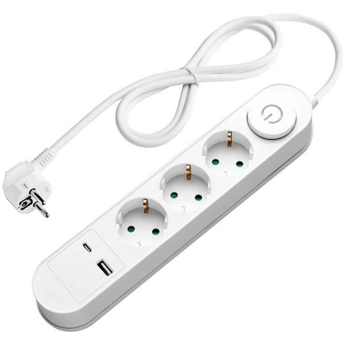 Ilgintuvas, 1.5m, 3 lizdai, su jungtuku, 2xUSB, ovalinis
