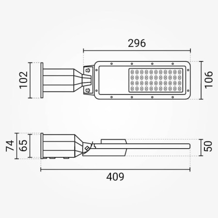 LED gatvės šviestuvas, reguliuojamas spindulys, 30W, šilta balta šviesa