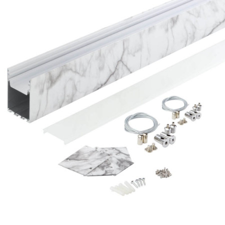 Profilis LED juostai, paviršinis, prie grindų, marmurinis, baltas dangtelis