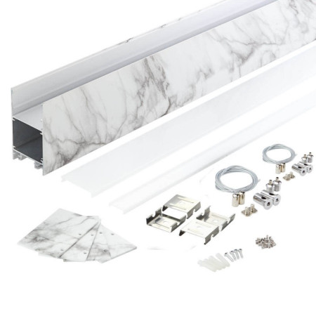 Profilis LED juostai, paviršinis, prie grindų, marmurinis, baltas dangtelis