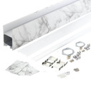 Profilis LED juostai, paviršinis, prie grindų, marmurinis, baltas dangtelis