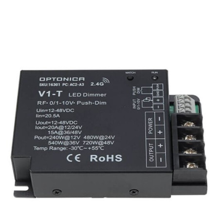 LED pastovios įtampos maitinimo valdiklis, 12-24V, 20A, 1 kanalas, nuotolinis valdymas, 3 metai garantija