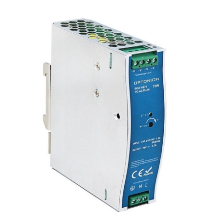 LED maitinimo šaltinis, 75W, 24V, 3.125A, DIN bėgeliui