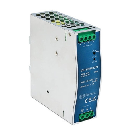 LED maitinimo šaltinis, 120W, 24V, 5A, DIN bėgeliui