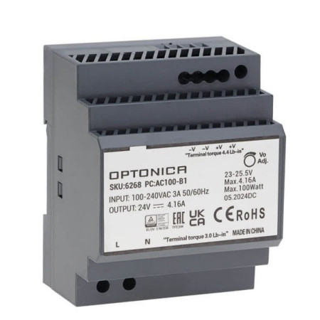 LED maitinimo šaltinis, 100W, 24V, 4.16A, labai plonas, DIN bėgeliui