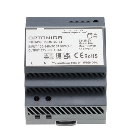 LED maitinimo šaltinis, 100W, 24V, 4.16A, labai plonas, DIN bėgeliui