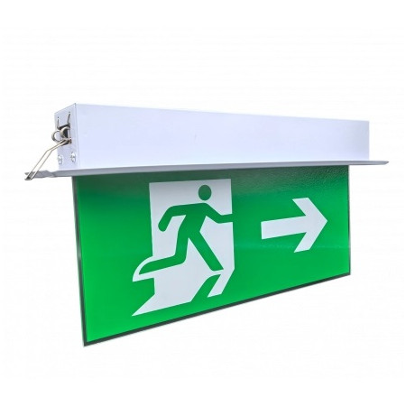 LED evakuacinis šviestuvas, 2W, 50Lm/W, lubinis, įleidžiamas, su rodykle