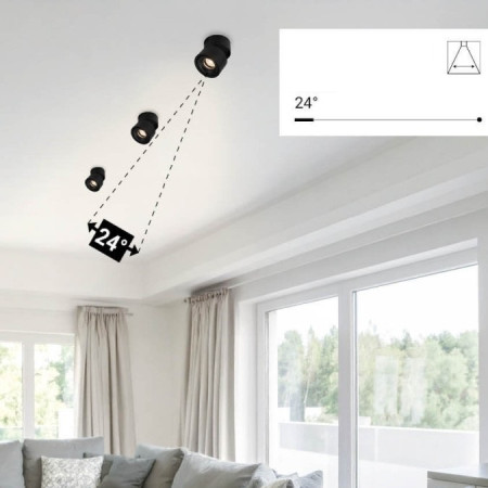 LED lubų šviestuvas, 12W, juodas, reguliuojamas, šilta balta šviesa