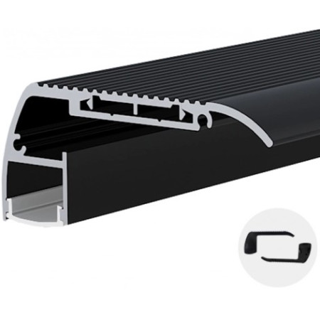 Profilis LED juostai, paviršinis, juodas, baltas dangtelis, 63.5x27.3mm