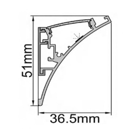 Profilis LED juostai, paviršinis, sidabrinis, baltas dangtelis, 51x36.5mm