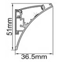 Profilis LED juostai, paviršinis, sidabrinis, baltas dangtelis, 51x36.5mm
