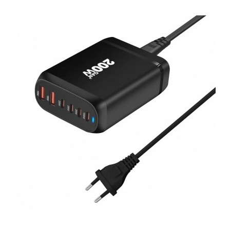 Įkrovimo daliklis, EU kištukas, USB 2xTYPE-A, 4xTYPE-C, 200W