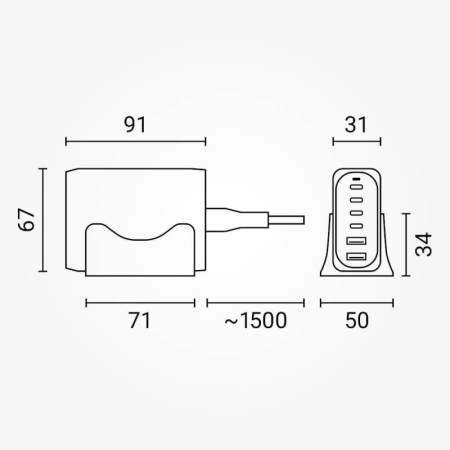 Įkrovimo daliklis, EU kištukas, USB 2xTYPE-A, 4xTYPE-C, 200W