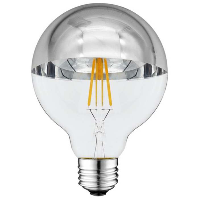 LED lemputė E27 G95 4W, pusiau sidabrinė, šilta balta šviesa