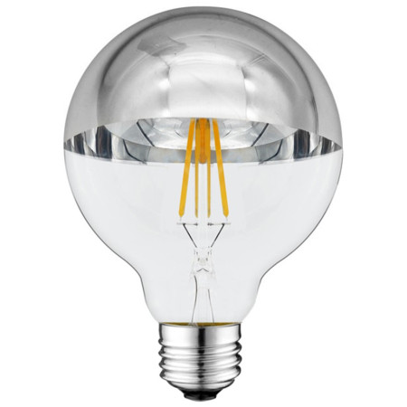 LED lemputė E27 G95 4W, pusiau sidabrinė, šilta balta šviesa